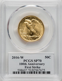 2016-W 50C 24K Gold Half-Ounce 100th Anniversary Adolph Alexander Weinman First Strike PCGS SP70