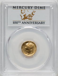 2016-W 10C Mercury Dime Gold 100th Anniversary First Strike Label PCGS SP70
