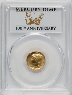 2016-W 10C Mercury Dime Gold 100th Anniversary First Strike Label PCGS SP70