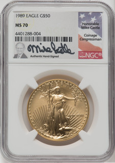 1989 $50 One-Ounce Gold Eagle NGC MS70 Castle Signed