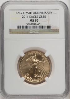 2011 G$25 Half-Ounce Gold Eagle 25th Anniversary First Strike NGC MS70