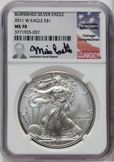 2011-W Silver Eagle Burnished NGC MS70 Mike Castle