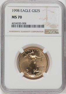 1998 $25 Half-Ounce Gold Eagle NGC MS70