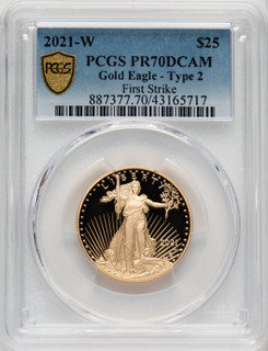 2021-W G$25 Half Ounce Gold Eagle Type Two First Strike PCGS PR70 2021-W G$25 Half Ounce Gold Eagle Type Two First Strike PCGS PR70
