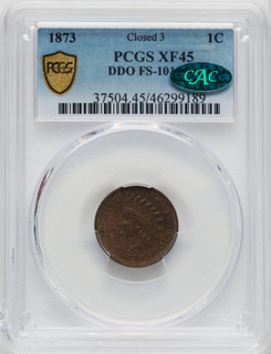 1873 1C Doubled Die Obverse FS-101 S-1 BN CAC Indian Cent PCGS XF45