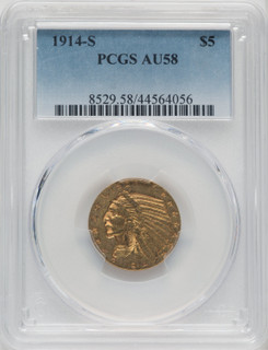 1914-S $5 Indian Half Eagle PCGS AU58