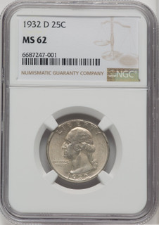 1932-D 25C Washington Quarter NGC MS62 1932-D 25C Washington Quarter NGC MS62