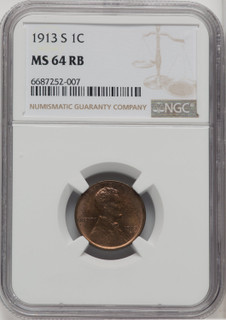 1913-S 1C RB Lincoln Cent NGC MS64