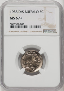 1938-D/S 5C Buffalo Buffalo Nickel NGC MS67+ 1938-D/S 5C Buffalo Buffalo Nickel NGC MS67+
