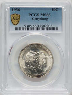 1936 50C Gettysburg Commemorative Silver PCGS MS66