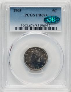 1905 5C CAC Proof Liberty Nickel PCGS PR67+