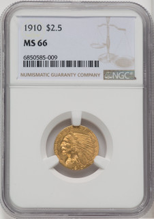 1910 $2.50 Indian Quarter Eagle NGC MS66