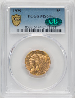 1929 $5 CAC Indian Half Eagle PCGS MS64+