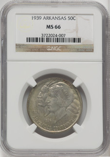 1939 50C Arkansas Commemorative Silver NGC MS66