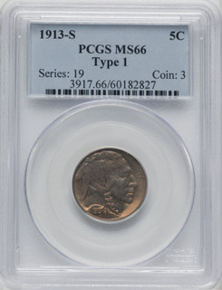 1913-S Type One Buffalo Nickel PCGS MS66 1913-S Type One Buffalo Nickel PCGS MS66