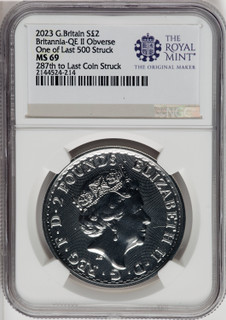 2023 G.B.S2 BITANNIA-QE II OBVERSE 287TH TO LAST COIN STRUCK. Royal Succession NGC MS69