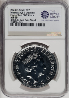 2023 G.B.S2 BITANNIA-QE II OBVERSE 358TH TO LAST COIN STRUCK. Royal Succession NGC MS69