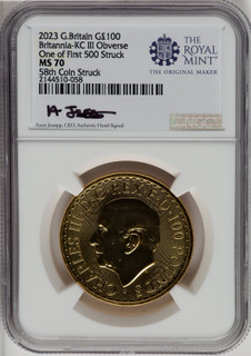 2023 G.B. G100 BRITANNIA-KC III OBVERSE 58TH COIN STRUCK Royal Succession NGC MS70