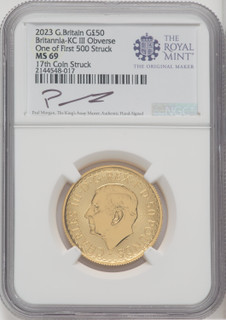 2023 G.B. G50 BRITANNIA-KC III OBVERSE 17TH COIN STRUCK. Royal Succession NGC MS69