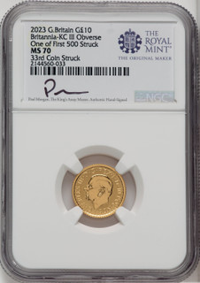 2023 G.B. G10 BRITANNIA-KC III OBVERSE 33RD COIN STRUCK Royal Succession NGC MS70