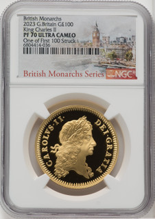 Charles III gold Proof “King Charles II” 100 Pounds (1 oz) 2023 PR70 Ultra Cameo NGC World Coins NGC MS70