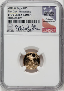 2018-W Gold American Eagle Mike Castle Signature NGC PF70