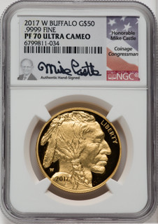 2017-W $50 One-Ounce Gold Buffalo Mike Castle Signature NGC PF70 2017-W $50 One-Ounce Gold Buffalo Mike Castle Signature NGC PF70