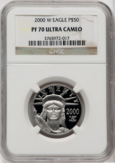 2000-W $50 Half-Ounce Platinum Eagle Statue of Liberty Brown Label NGC PF70