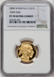 2008-W $10 Quarter-Ounce Gold Buffalo Brown Label NGC PF70