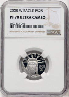 2008-W $25 Quarter-Ounce Platinum Eagle Statue of Liberty Brown Label NGC PF70