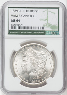 1879-CC $1 VAM 3 Capped Die Green Label Morgan Dollar NGC MS64