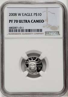 2008-W $10 Tenth-Ounce Platinum Eagle Brown Label NGC PF70