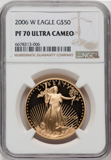 2006-W $50 One-Ounce Gold Eagle 20th Anniversary Brown Label NGC PF70