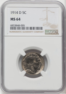 1914-D 5C Buffalo Nickel NGC MS64