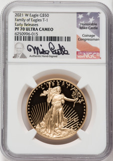 2021-W $50 One Ounce Gold Eagle Type One First Strike Mike Castle NGC PF70
