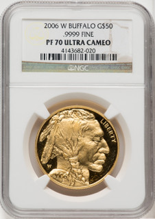 2006-W $50 One-Ounce Gold Buffalo .9999 Fine Gold Brown Label NGC PF70
