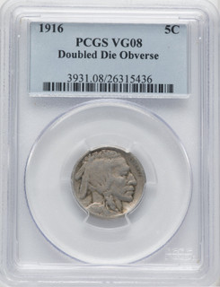 1916 Doubled Die Obverse Buffalo Nickel PCGS VG8