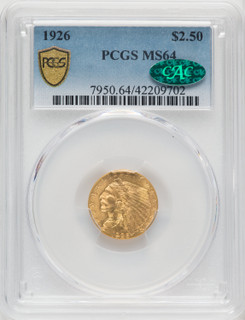 1926 $2.50 CAC Indian Quarter Eagle PCGS MS64