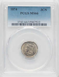 1874 3CN Three Cent Nickel PCGS MS66