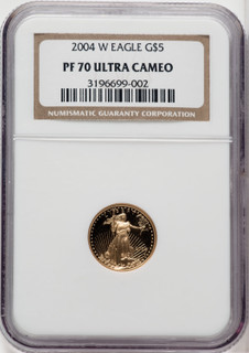 2004 W $5 Tenth oz Gold American Eagle Brown Label NGC PF70