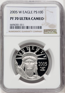 2005-W $100 One-Ounce Platinum Eagle Statue of Liberty Brown Label NGC PF70