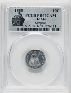 1885 10C Judd-1744 CA Patterns PCGS MS67