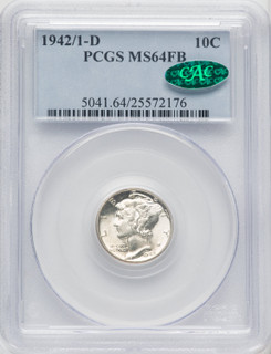 1942/1-D 10C FB CAC Mercury Dime PCGS MS64