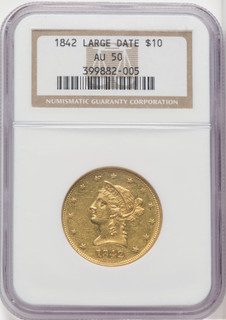 1842 $10 Large Date Liberty Eagle NGC AU50