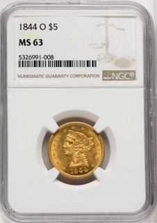 1844-O $5 Liberty Half Eagle NGC MS63