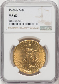 1926-S $20 Saint-Gaudens Double Eagle NGC MS62
