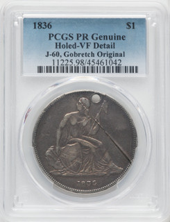 1836 Name on Base Judd-60 Original Pollock-65 R.1 Gobrecht Dollar Genuine PCGS VF20