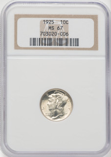 1925 10C Mercury Dime NGC MS67