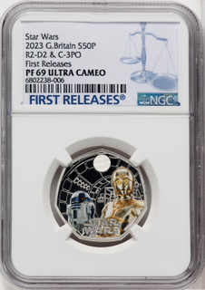 Charles III silver Colorized Proof  R2-D2 & C-3PO  50 Pence 2023 PR69 Ultra Cameo NGC World Coins NGC MS69