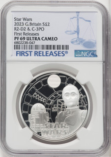 Charles III silver Proof  R2-D2 & C-3PO  2 Pounds (1 oz) 2023 PR69 Ultra Cameo NGC World Coins NGC MS69